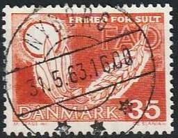 FRIMÆRKER DANMARK | 1963 - AFA 412 - FAO anti-hunger - 35 øre brunrød - Lux Stemplet Nyborg